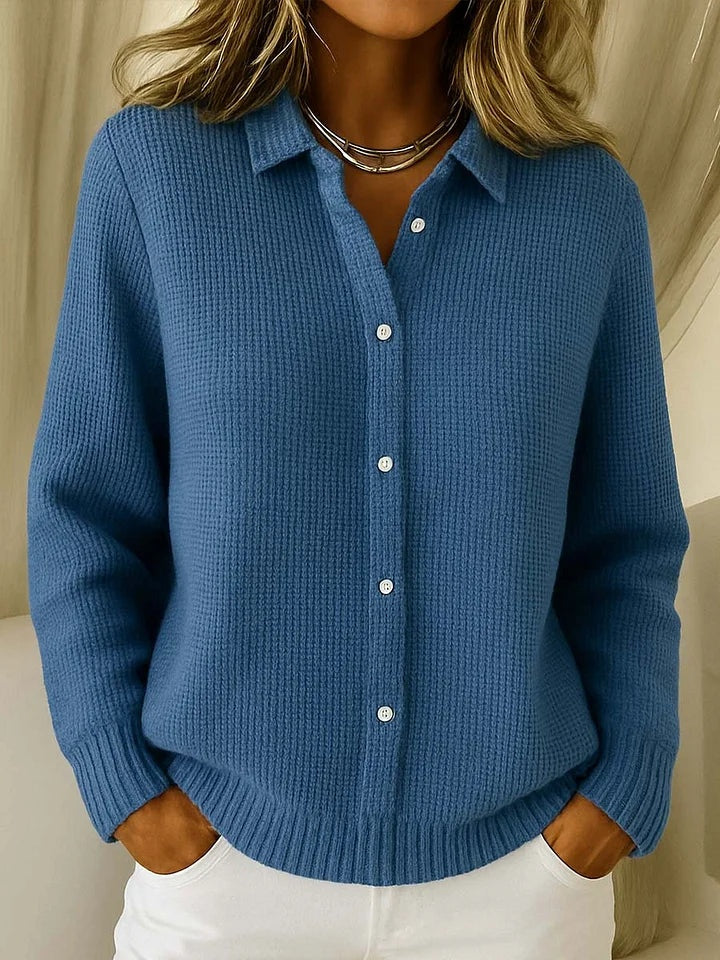 Noémie | Cardigan Femme en Maille Col Chemise Boutons