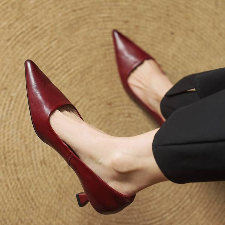 Noémie | Escarpins en Cuir Véritable Femme Bout Pointu Talon Kitten