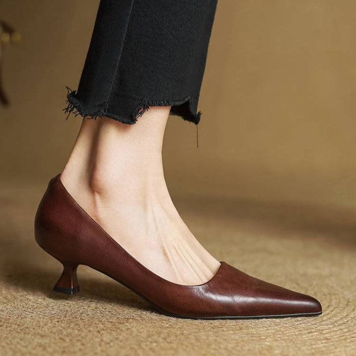 Noémie | Escarpins en Cuir Véritable Femme Bout Pointu Talon Kitten