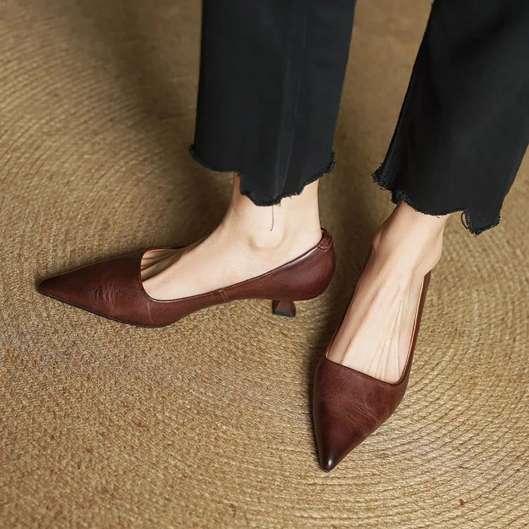 Noémie | Escarpins en Cuir Véritable Femme Bout Pointu Talon Kitten