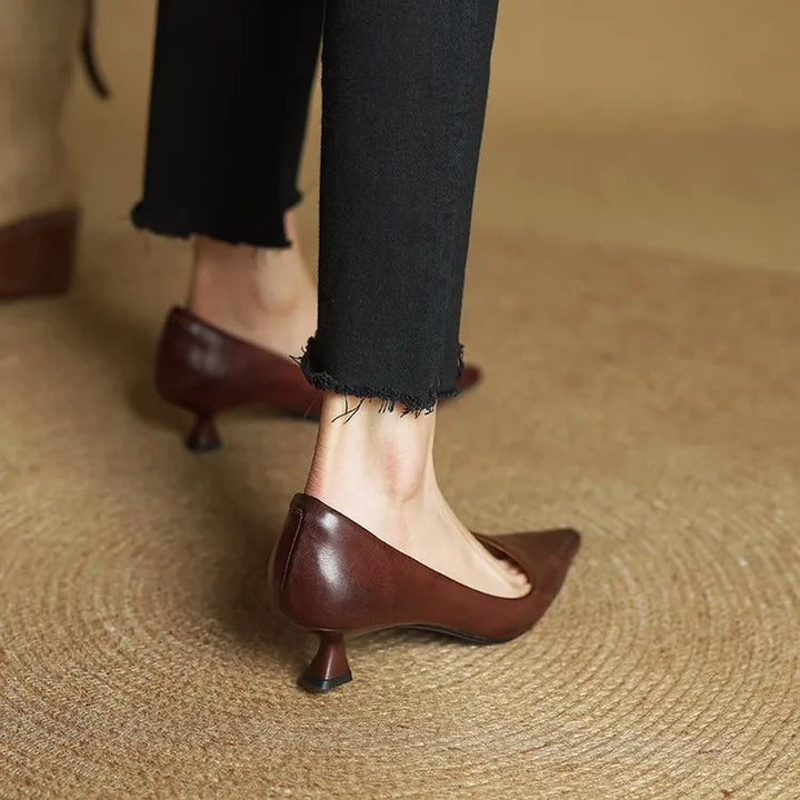 Noémie | Escarpins en Cuir Véritable Femme Bout Pointu Talon Kitten