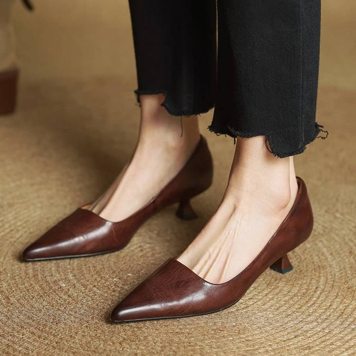 Noémie | Escarpins en Cuir Véritable Femme Bout Pointu Talon Kitten