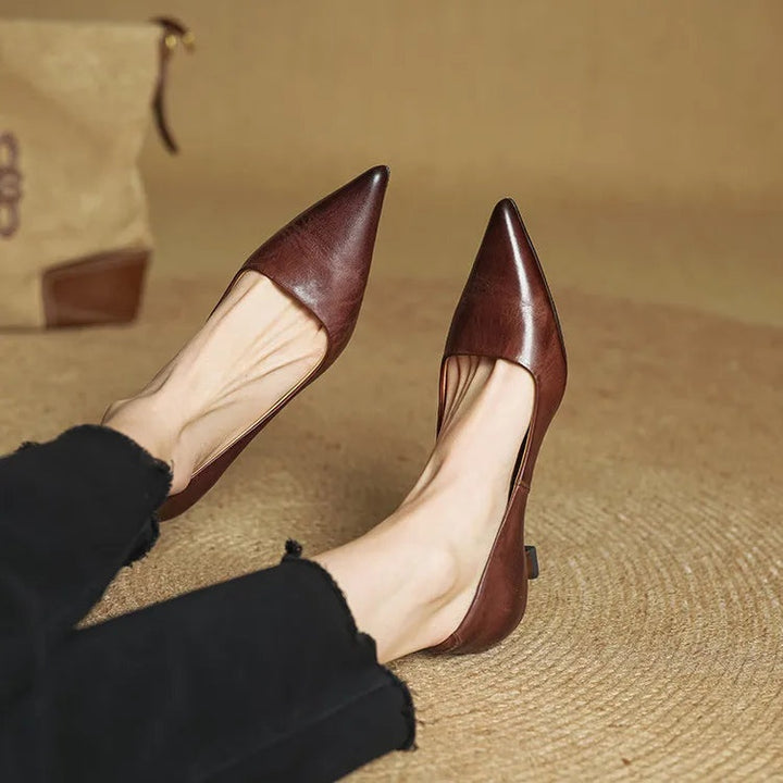 Noémie | Escarpins en Cuir Véritable Femme Bout Pointu Talon Kitten