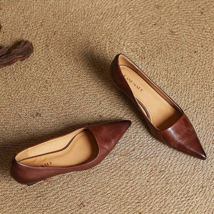 Noémie | Escarpins en Cuir Véritable Femme Bout Pointu Talon Kitten