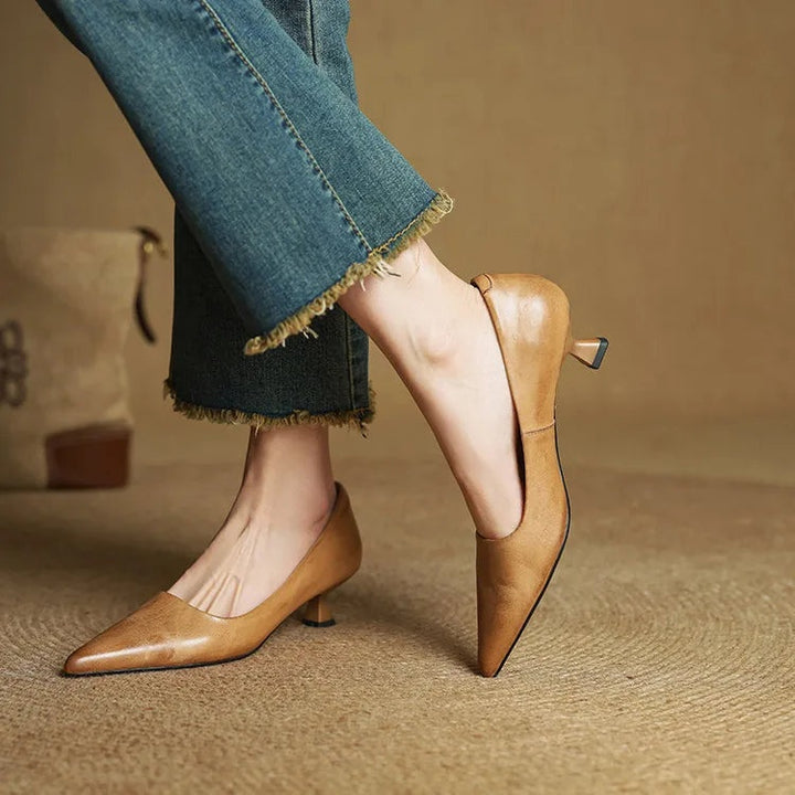Noémie | Escarpins en Cuir Véritable Femme Bout Pointu Talon Kitten