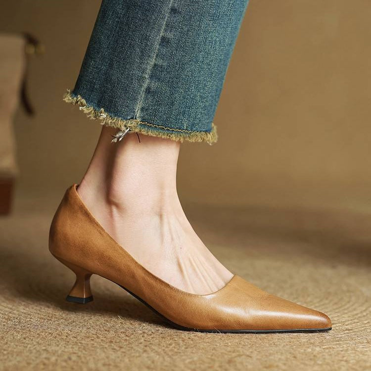 Noémie | Escarpins en Cuir Véritable Femme Bout Pointu Talon Kitten