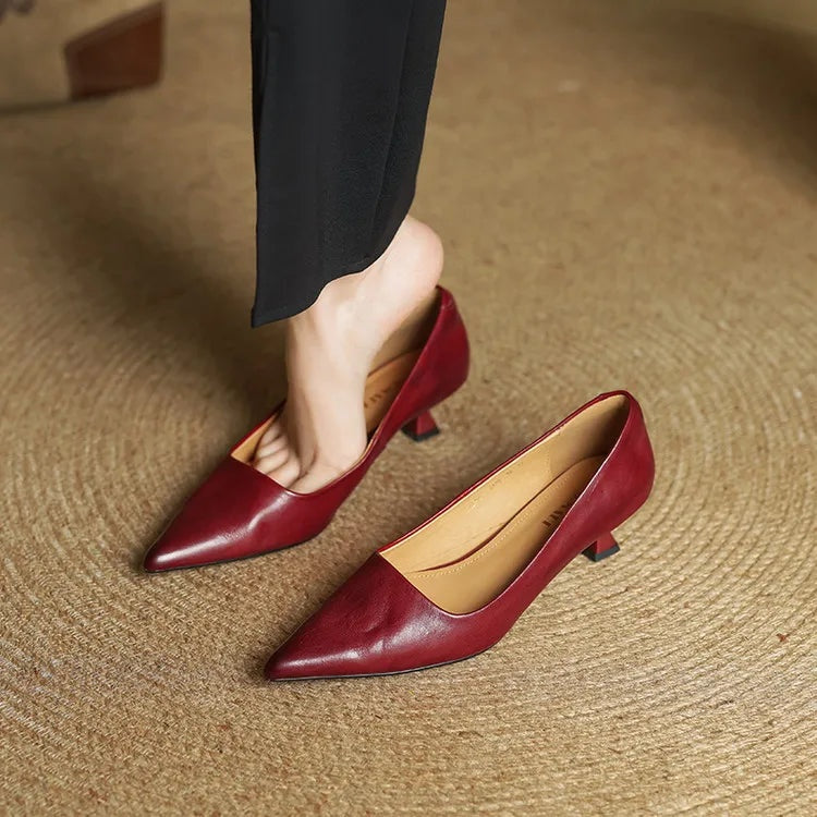 Noémie | Escarpins en Cuir Véritable Femme Bout Pointu Talon Kitten