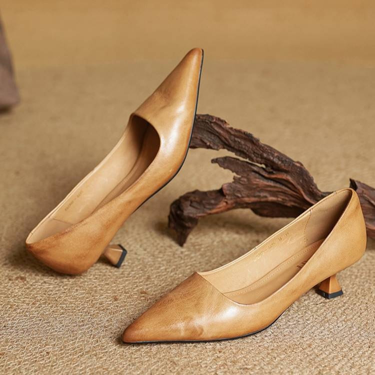 Noémie | Escarpins en Cuir Véritable Femme Bout Pointu Talon Kitten