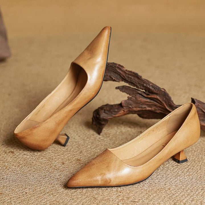 Noémie | Escarpins en Cuir Véritable Femme Bout Pointu Talon Kitten