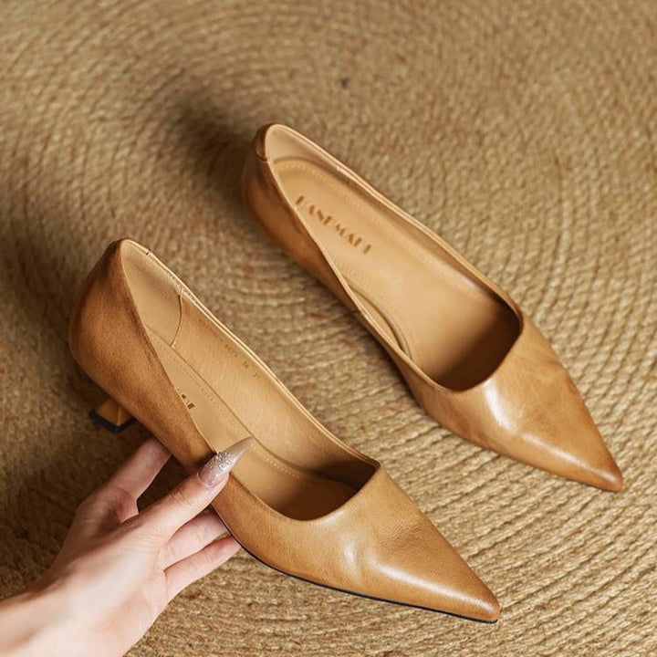 Noémie | Escarpins en Cuir Véritable Femme Bout Pointu Talon Kitten