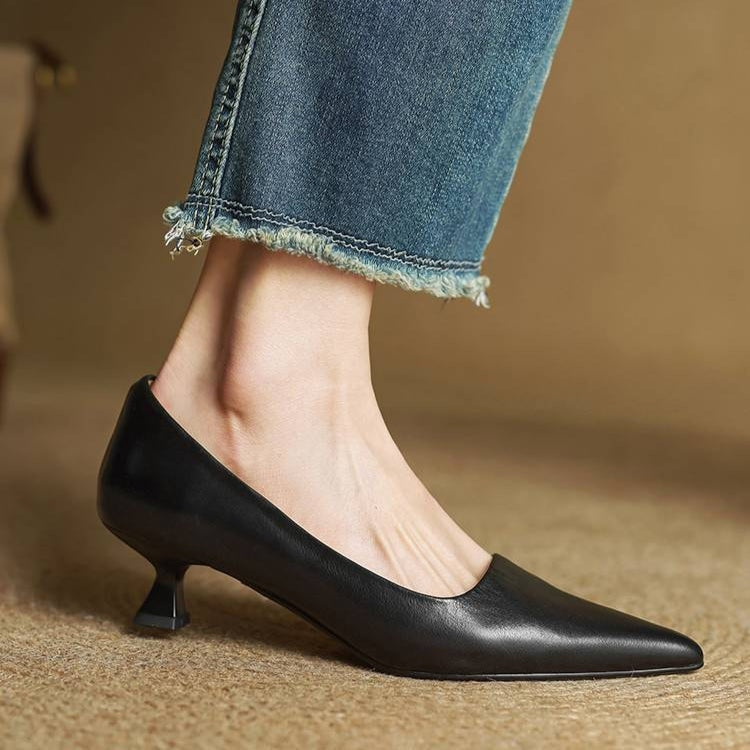 Noémie | Escarpins en Cuir Véritable Femme Bout Pointu Talon Kitten