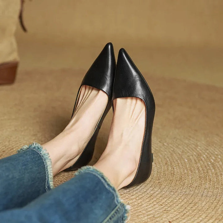Noémie | Escarpins en Cuir Véritable Femme Bout Pointu Talon Kitten