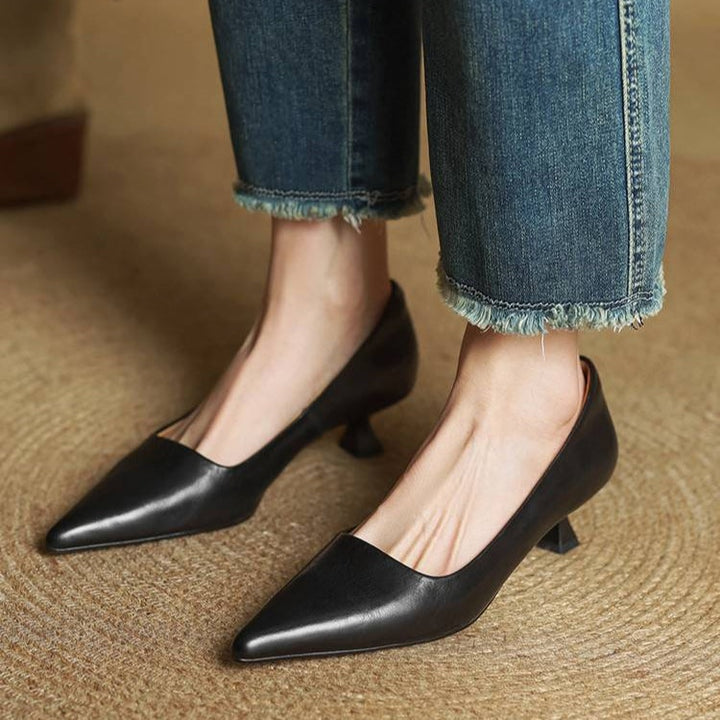 Noémie | Escarpins en Cuir Véritable Femme Bout Pointu Talon Kitten
