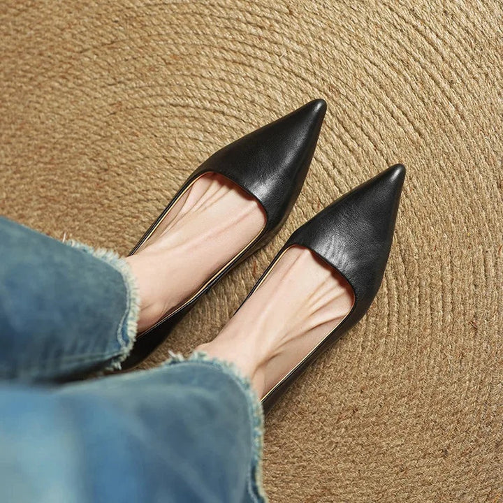 Noémie | Escarpins en Cuir Véritable Femme Bout Pointu Talon Kitten