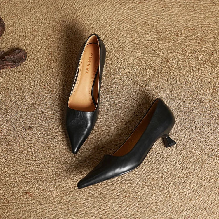 Noémie | Escarpins en Cuir Véritable Femme Bout Pointu Talon Kitten