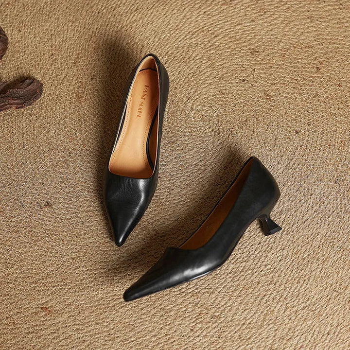 Noémie | Escarpins en Cuir Véritable Femme Bout Pointu Talon Kitten