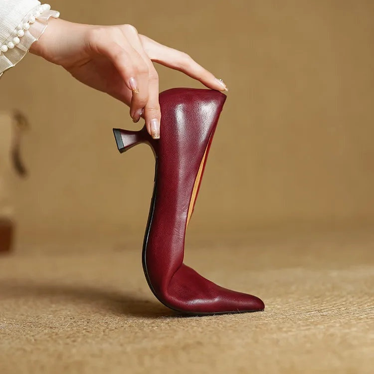 Noémie | Escarpins en Cuir Véritable Femme Bout Pointu Talon Kitten
