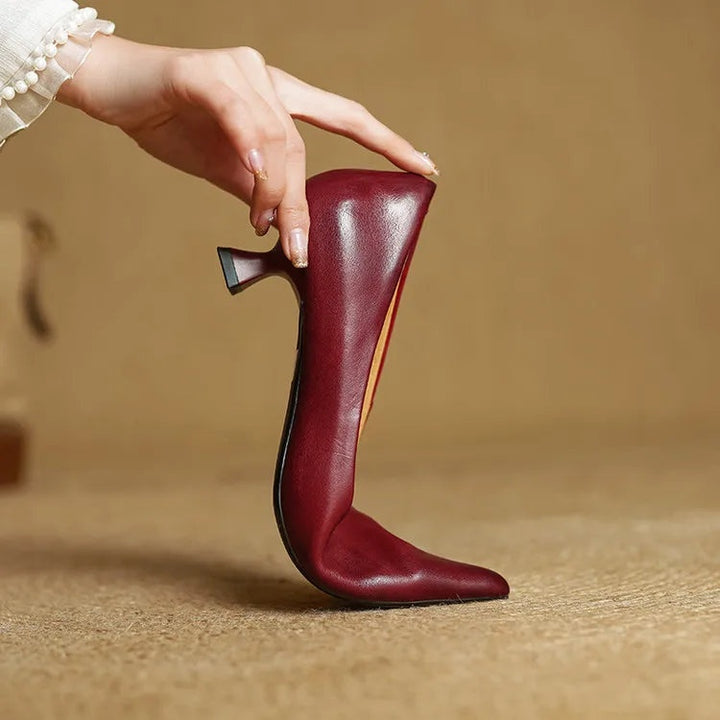 Noémie | Escarpins en Cuir Véritable Femme Bout Pointu Talon Kitten