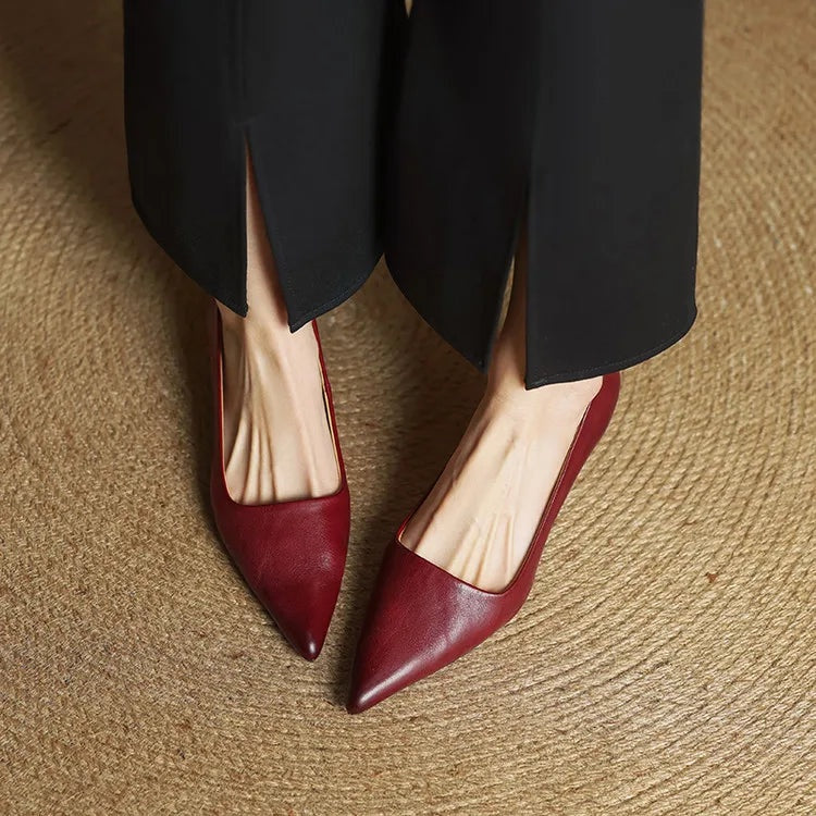 Noémie | Escarpins en Cuir Véritable Femme Bout Pointu Talon Kitten