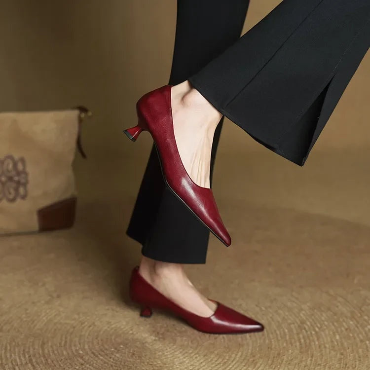 Noémie | Escarpins en Cuir Véritable Femme Bout Pointu Talon Kitten