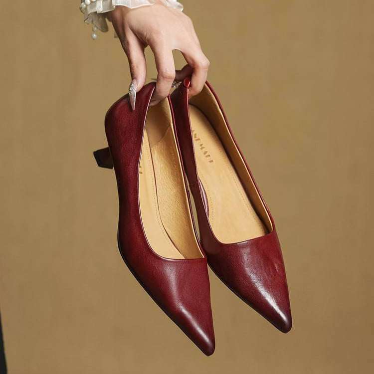 Noémie | Escarpins en Cuir Véritable Femme Bout Pointu Talon Kitten
