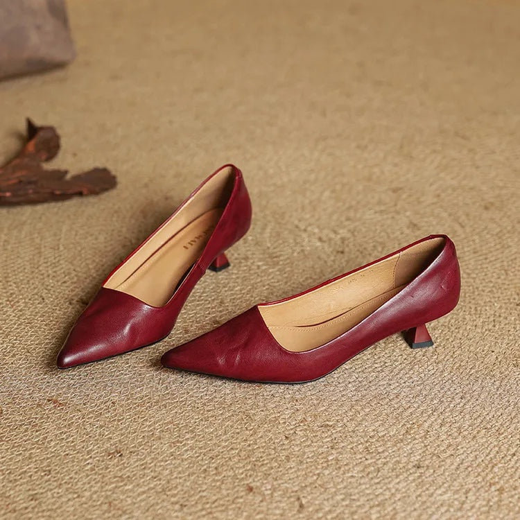 Noémie | Escarpins en Cuir Véritable Femme Bout Pointu Talon Kitten