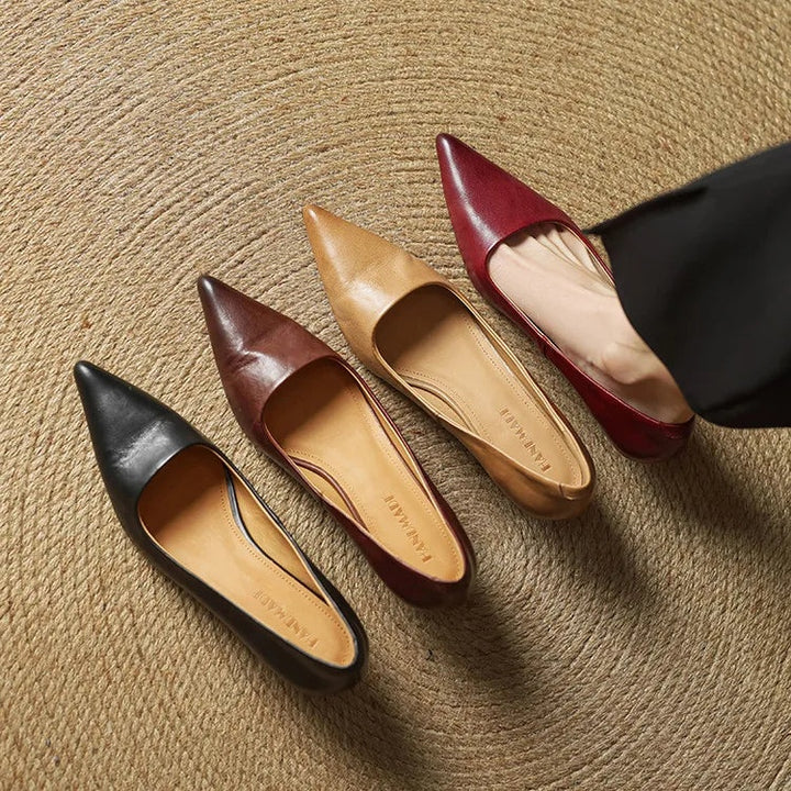Noémie | Escarpins en Cuir Véritable Femme Bout Pointu Talon Kitten