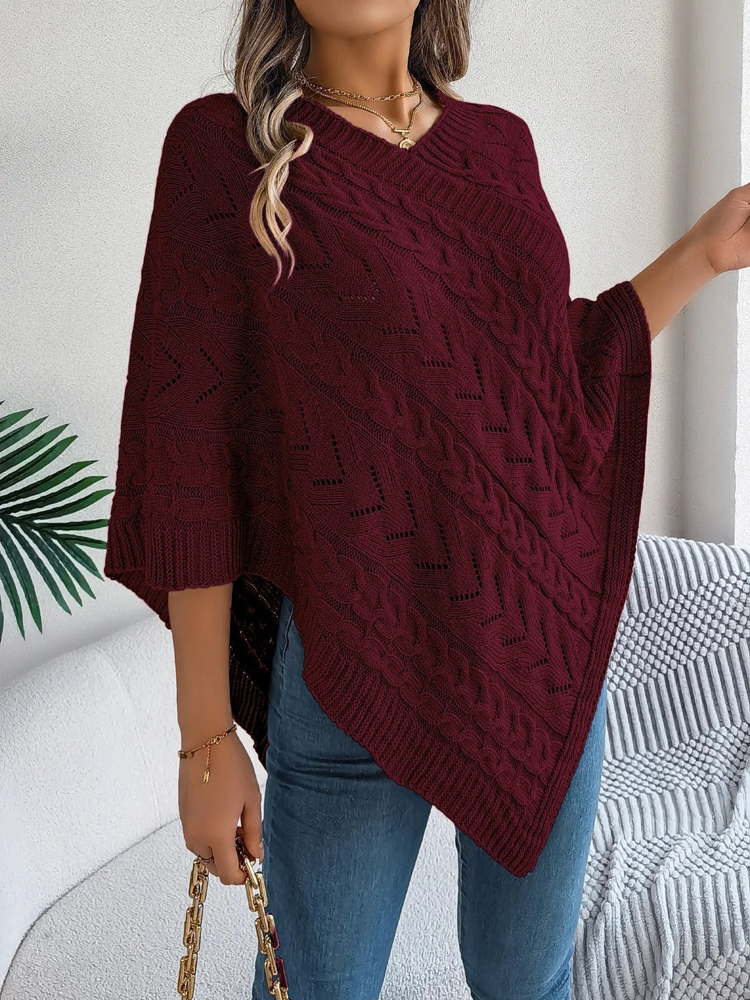 Noémie | Poncho en Tricot Grosse Maille Femme Col V