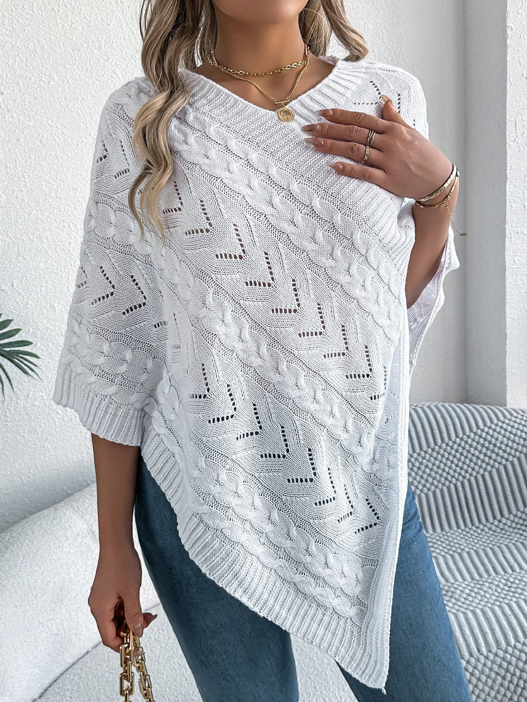 Noémie | Poncho en Tricot Grosse Maille Femme Col V