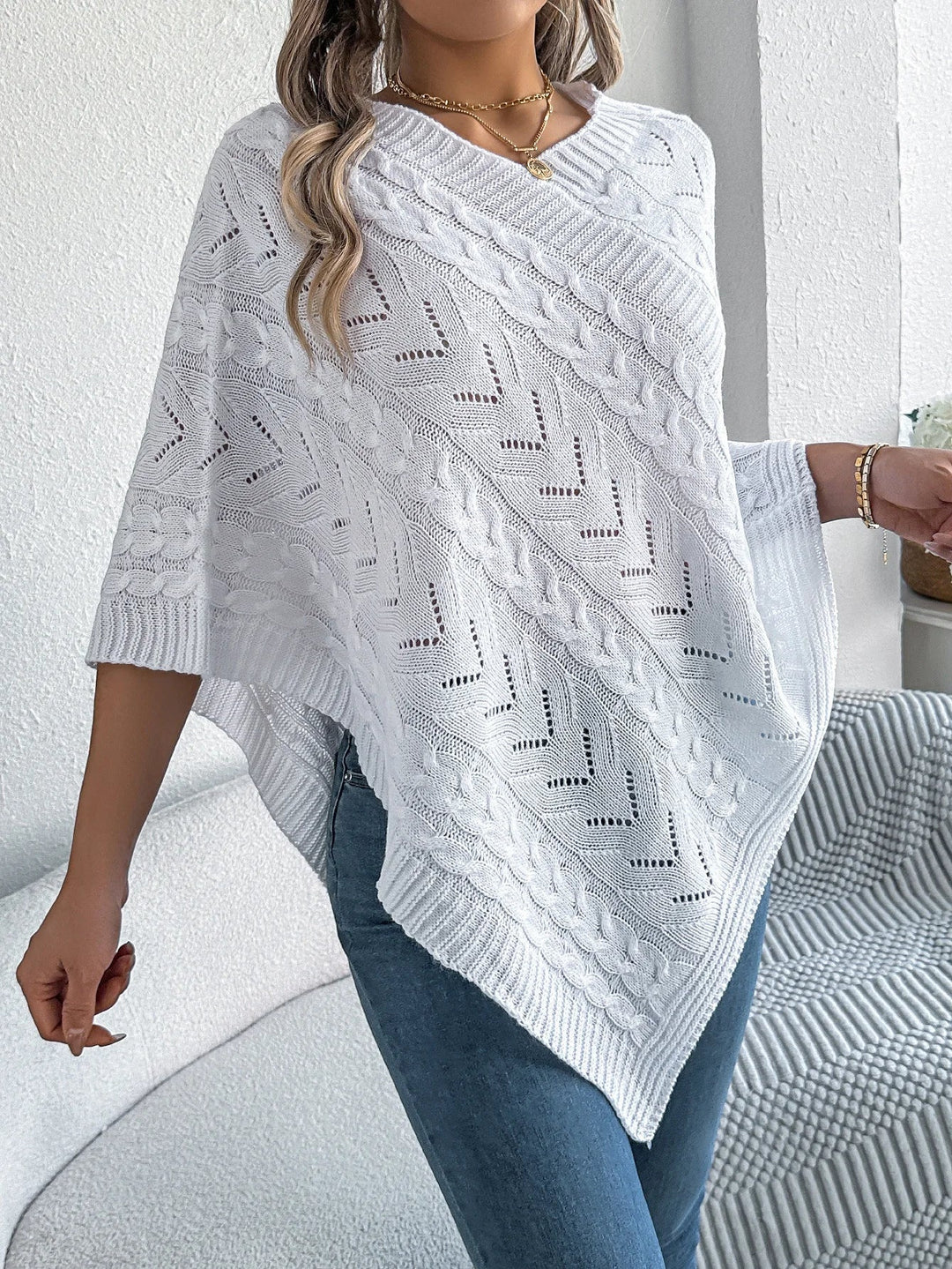 Noémie | Poncho en Tricot Grosse Maille Femme Col V