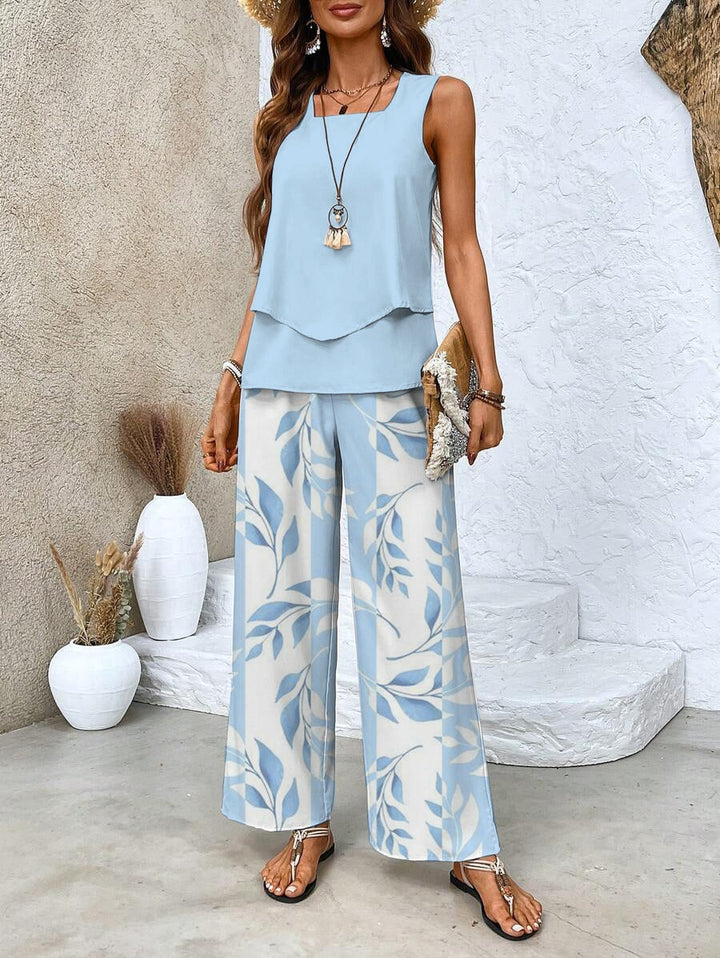 Océane | Ensemble Deux Pièces Femme Haut Superposé Pantalon Large Imprimé