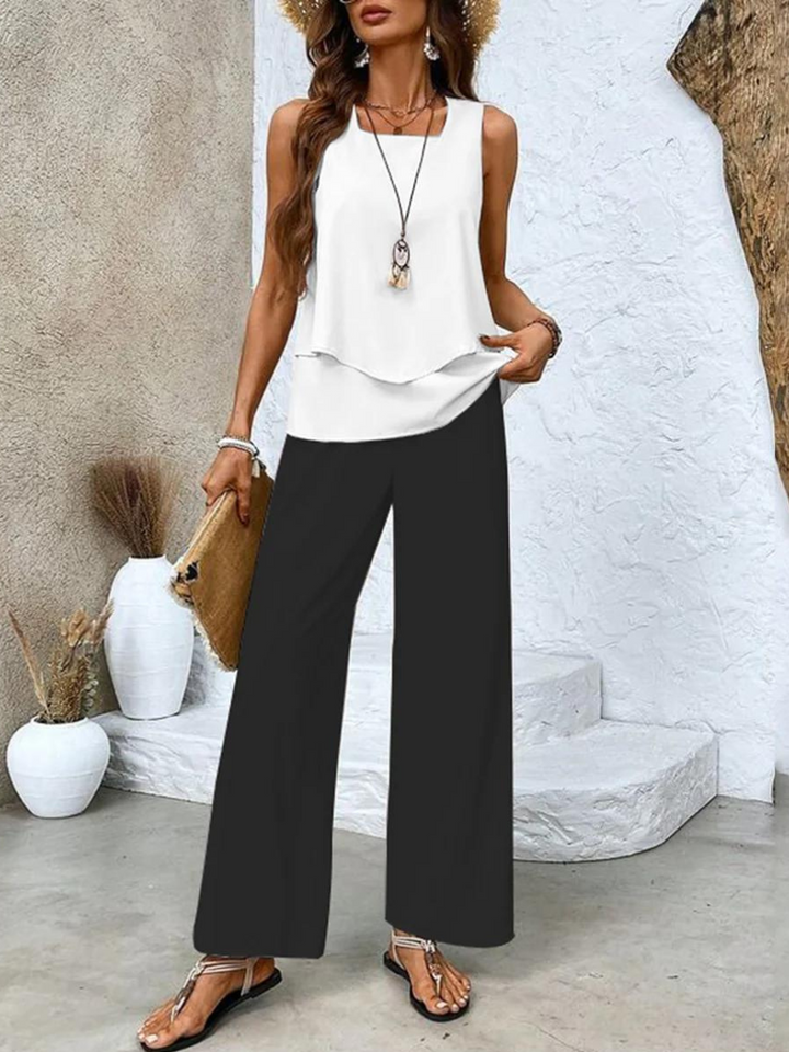 Océane | Ensemble Deux Pièces Femme Haut Superposé Pantalon Large Imprimé