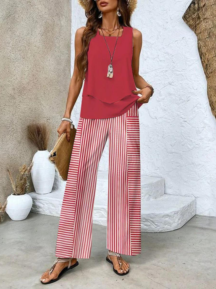 Océane | Ensemble Deux Pièces Femme Haut Superposé Pantalon Large Imprimé