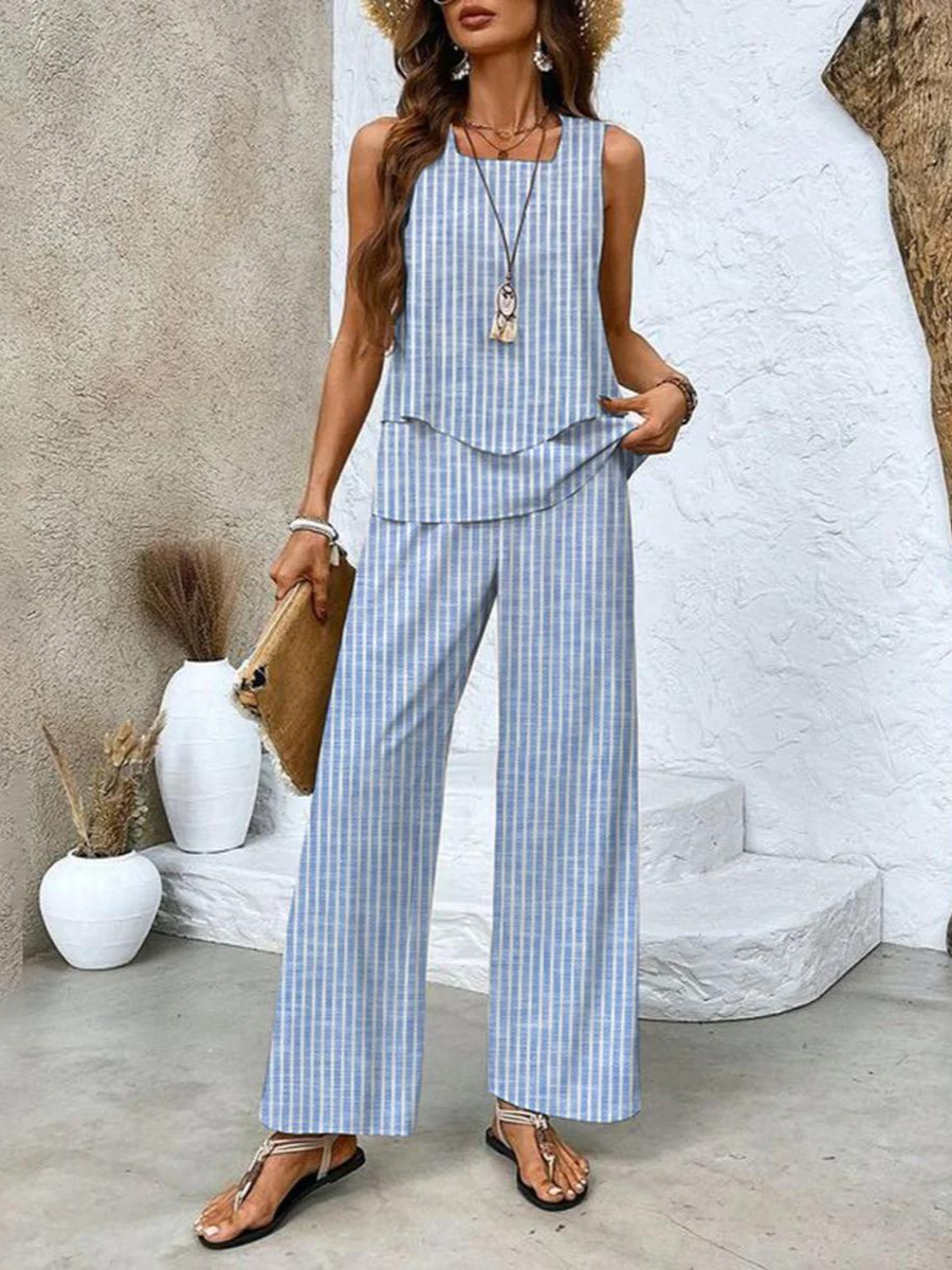 Océane | Ensemble Deux Pièces Femme Haut Superposé Pantalon Large Imprimé