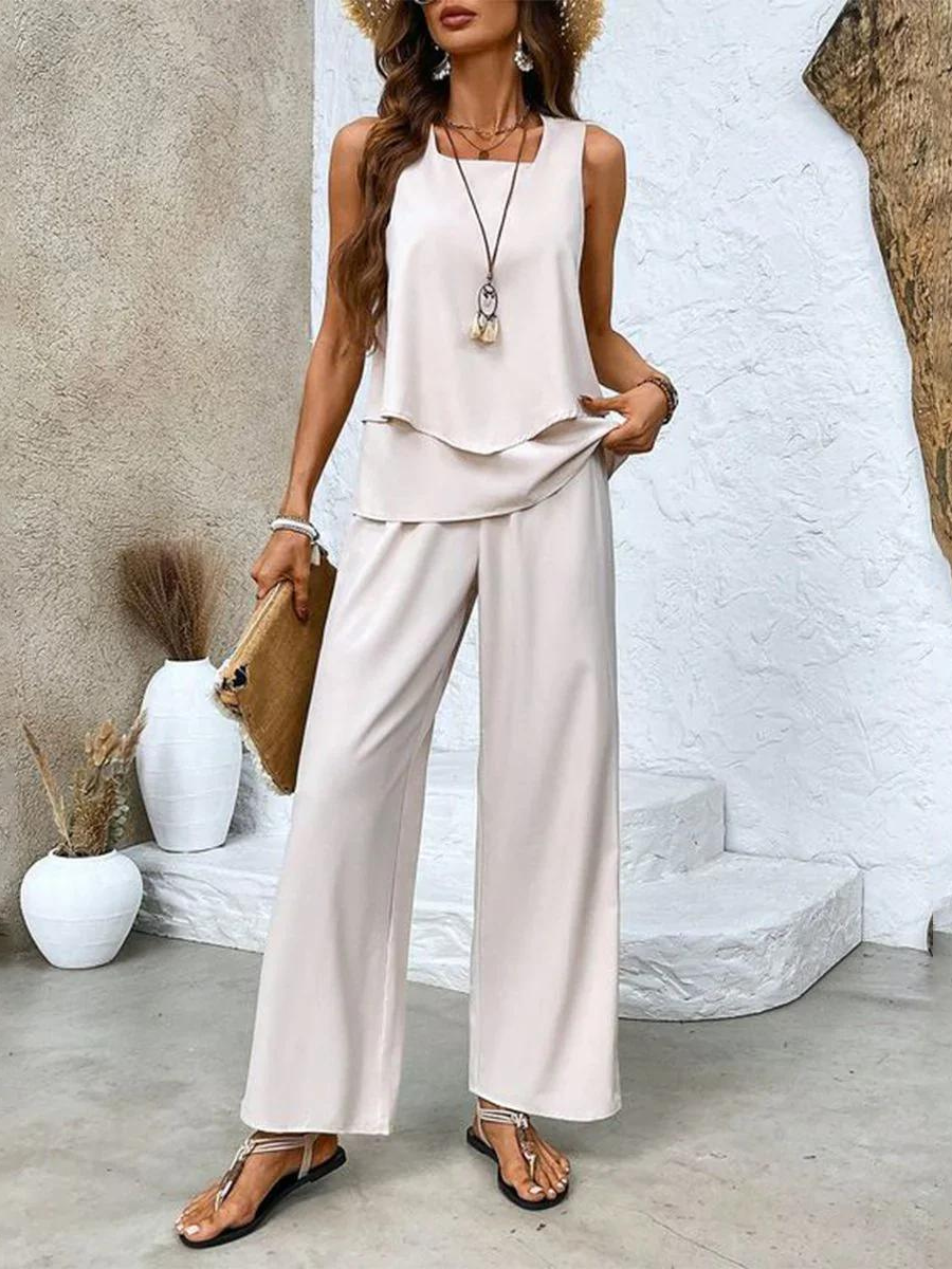 Océane | Ensemble Deux Pièces Femme Haut Superposé Pantalon Large Imprimé