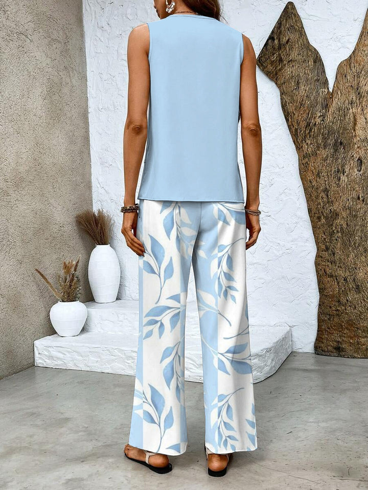Océane | Ensemble Deux Pièces Femme Haut Superposé Pantalon Large Imprimé