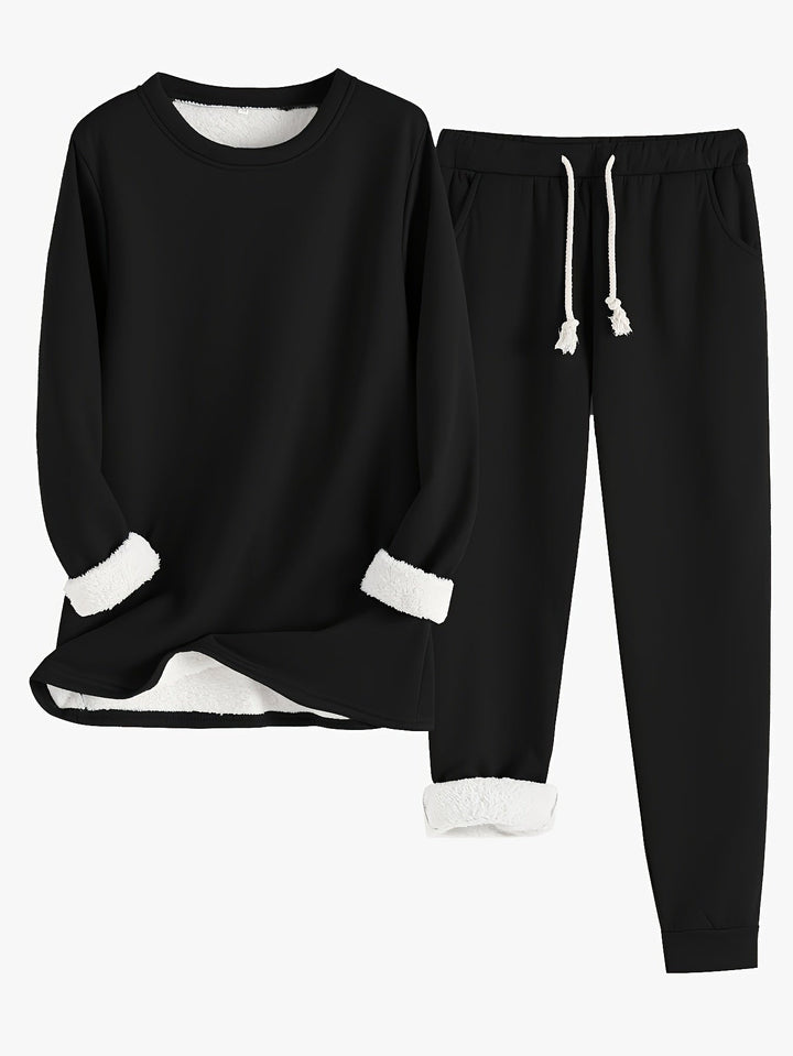 Océane | Ensemble Loungewear Sweat et Jogging Doublé Polaire Femme Col Rond