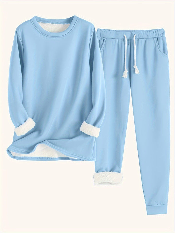 Océane | Ensemble Loungewear Sweat et Jogging Doublé Polaire Femme Col Rond