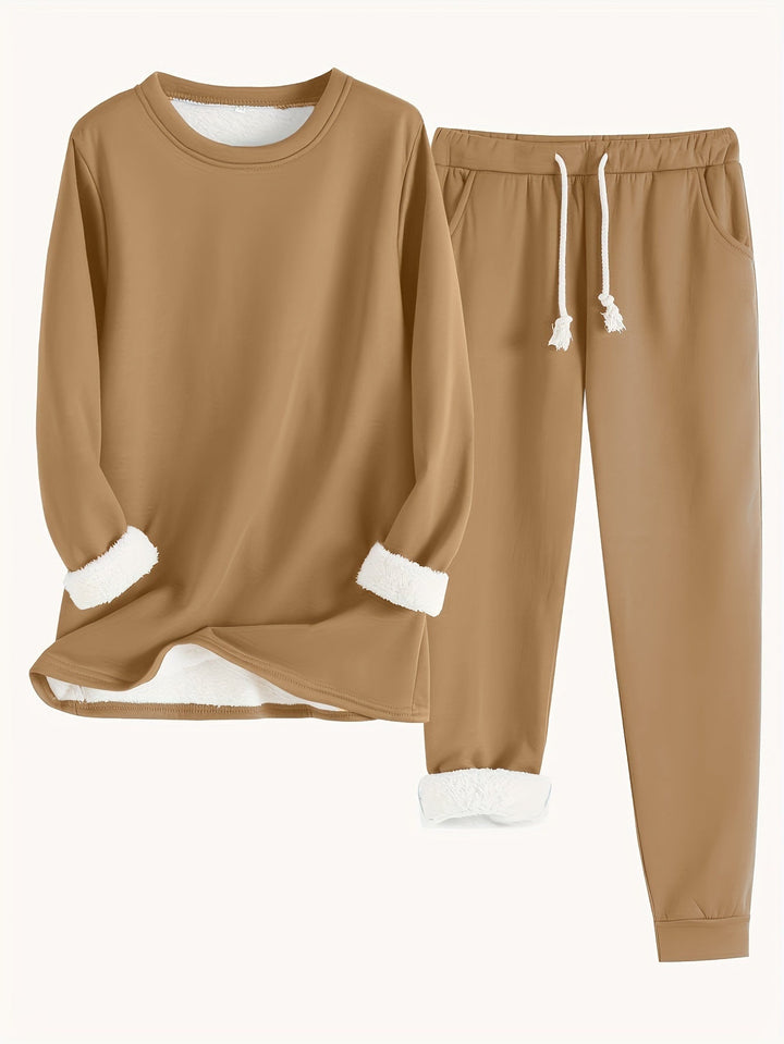 Océane | Ensemble Loungewear Sweat et Jogging Doublé Polaire Femme Col Rond