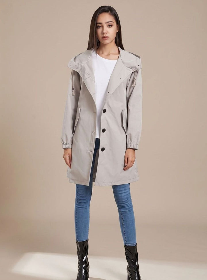 Océane | Manteau à Capuche Femme Long Imperméable Boutons