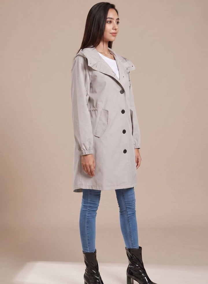Océane | Manteau à Capuche Femme Long Imperméable Boutons