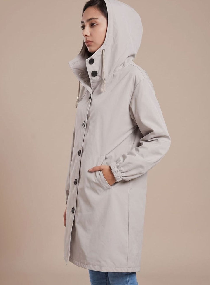 Océane | Manteau à Capuche Femme Long Imperméable Boutons