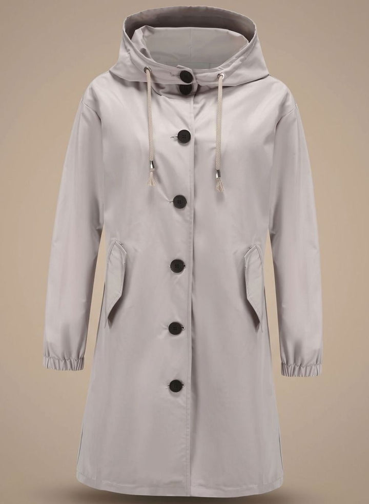 Océane | Manteau à Capuche Femme Long Imperméable Boutons