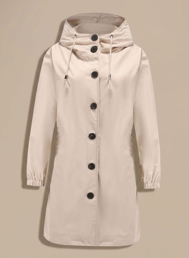 Océane | Manteau à Capuche Femme Long Imperméable Boutons