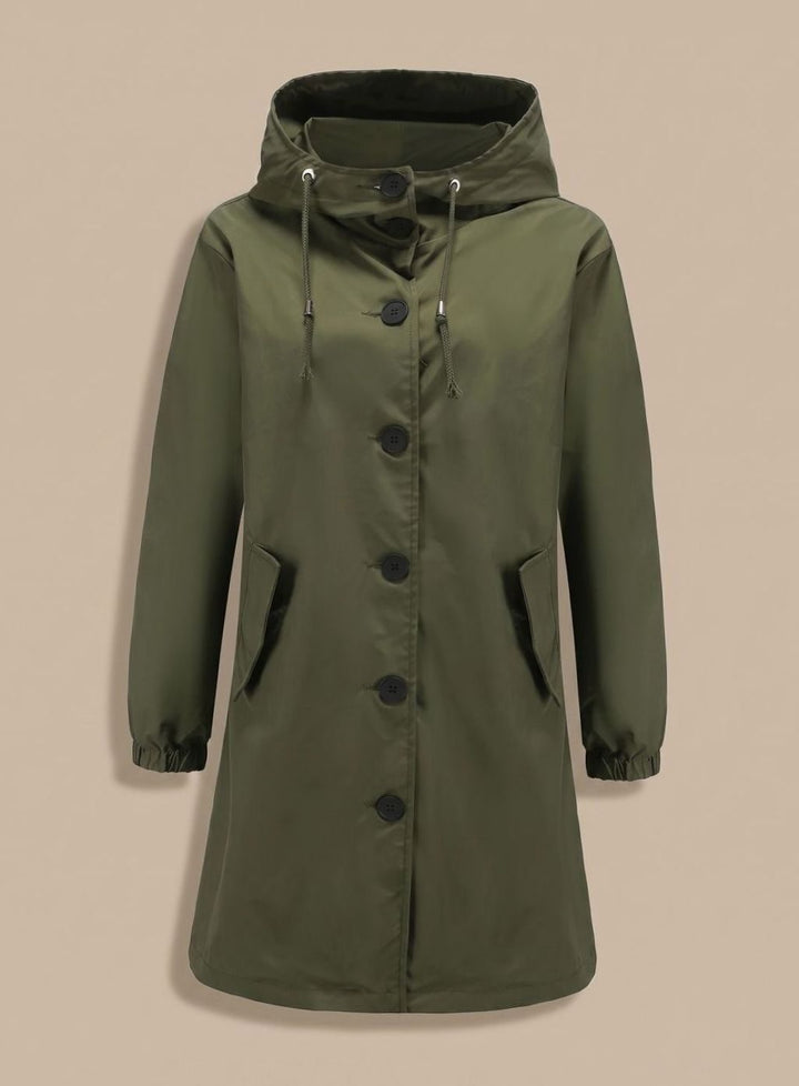 Océane | Manteau à Capuche Femme Long Imperméable Boutons