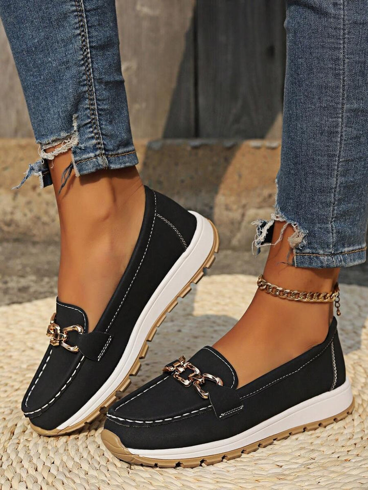 Océane | Mocassin Plateforme Femme Bout Carré Métal
