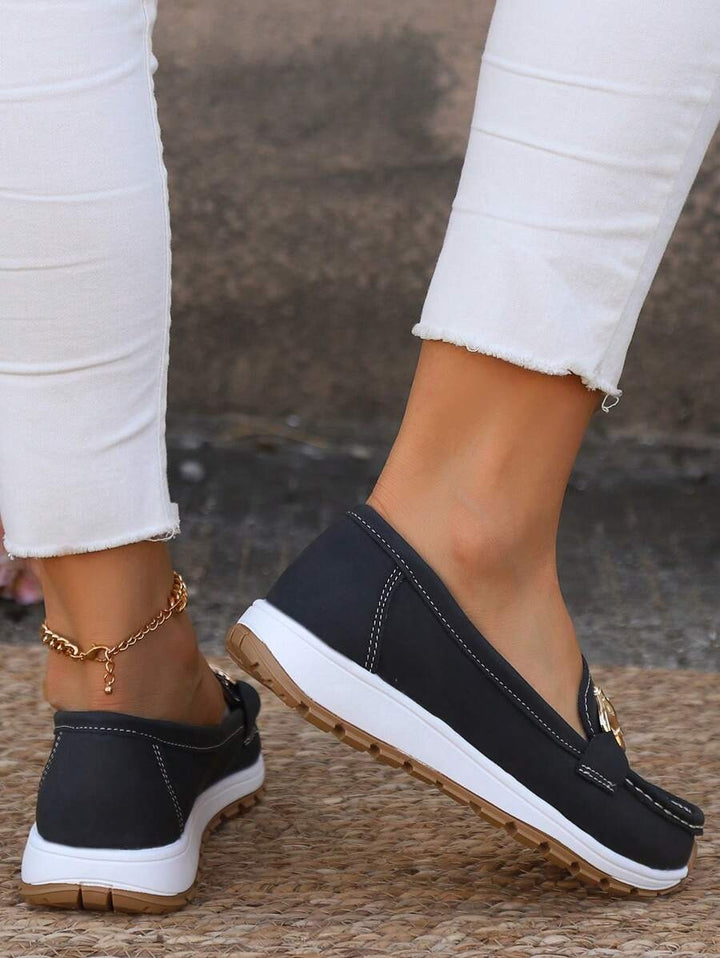Océane | Mocassin Plateforme Femme Bout Carré Métal