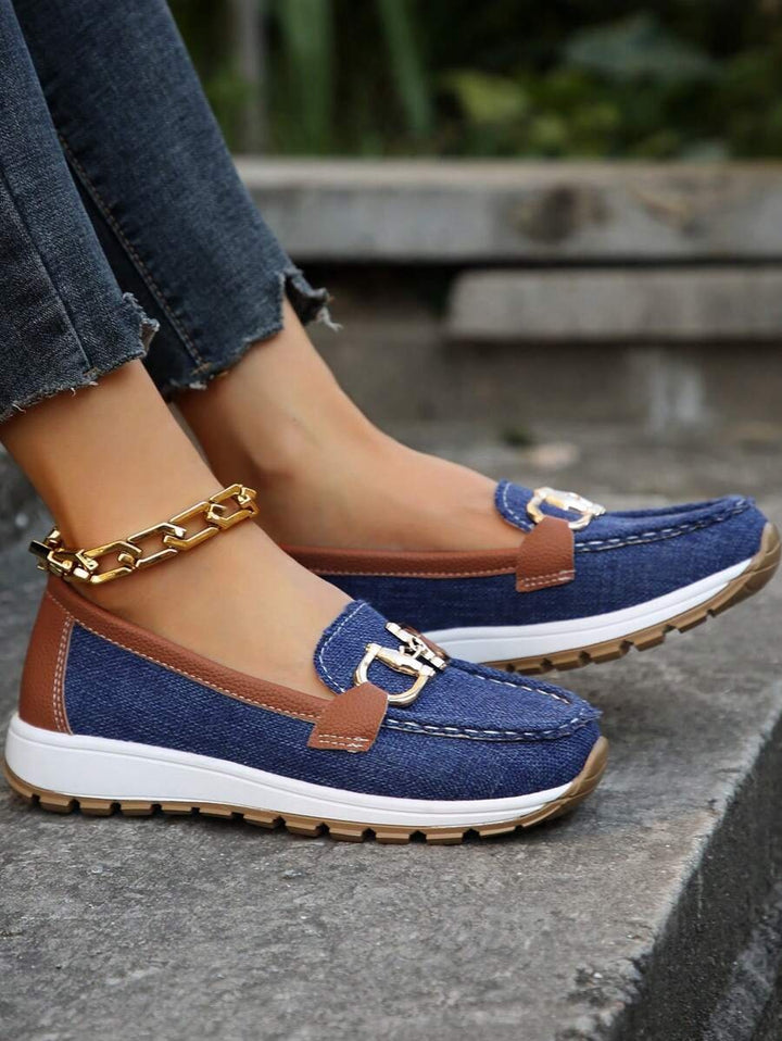 Océane | Mocassin Plateforme Femme Bout Carré Métal