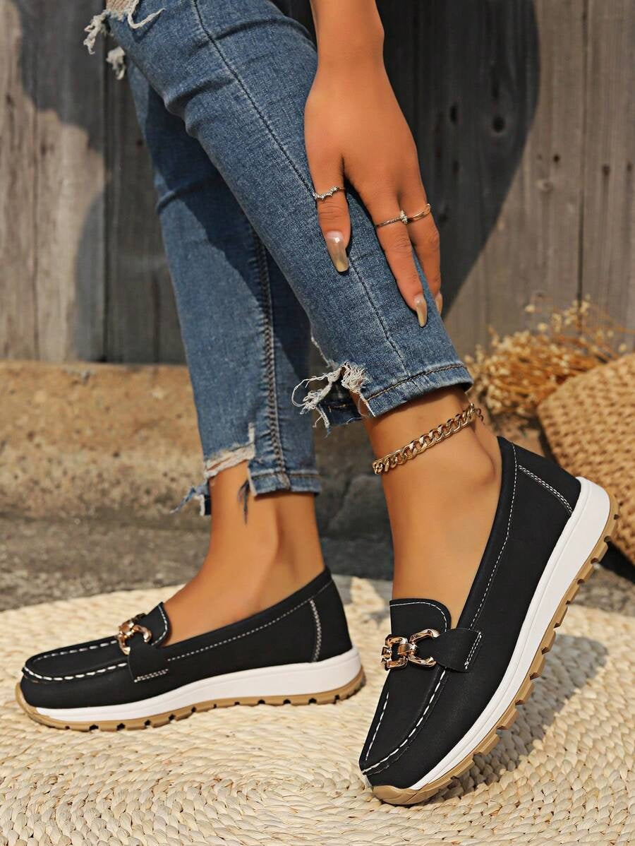 Océane | Mocassin Plateforme Femme Bout Carré Métal