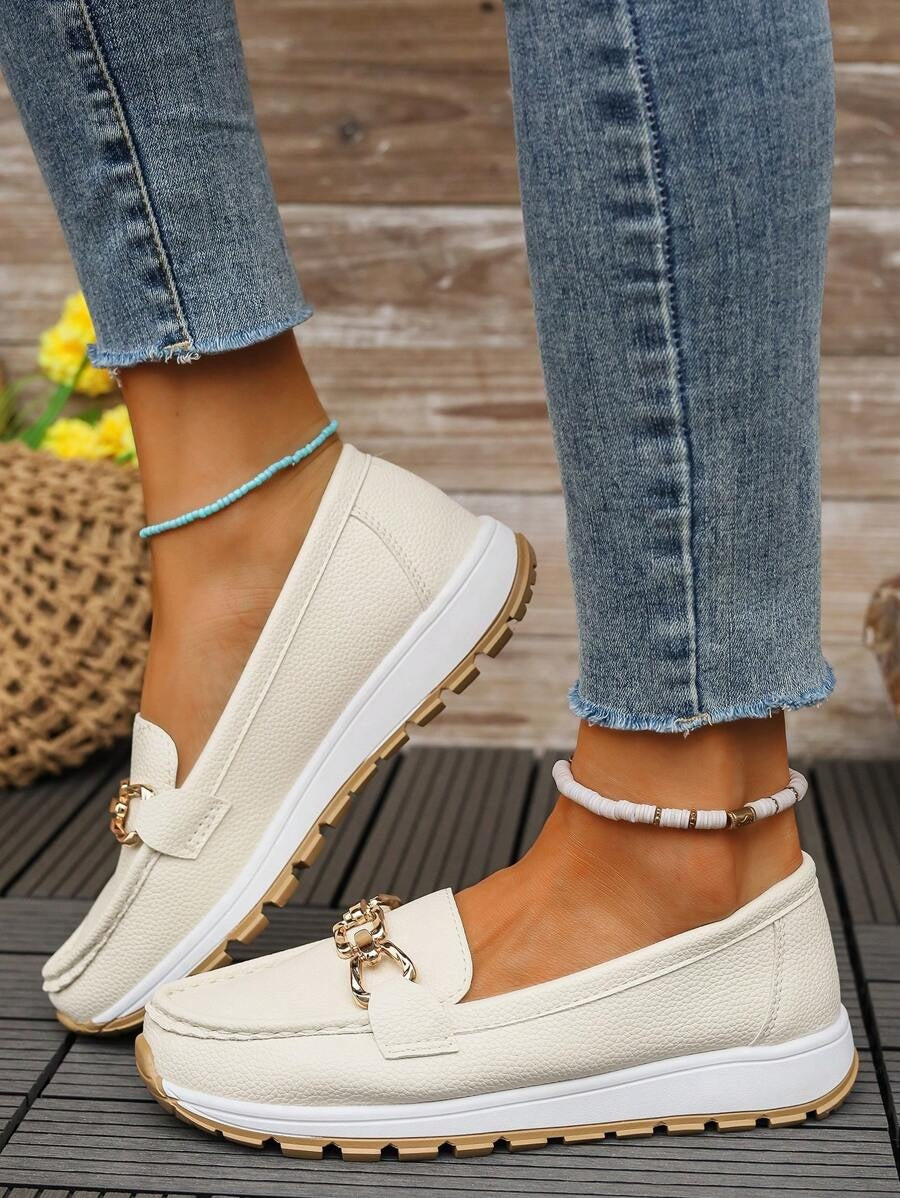 Océane | Mocassin Plateforme Femme Bout Carré Métal
